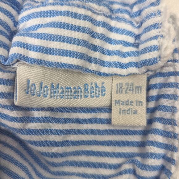 Jojo Maman Bebe Top Girls Size 18-24m Blue Stripe Sailboat Smocked - Picture 6 of 6